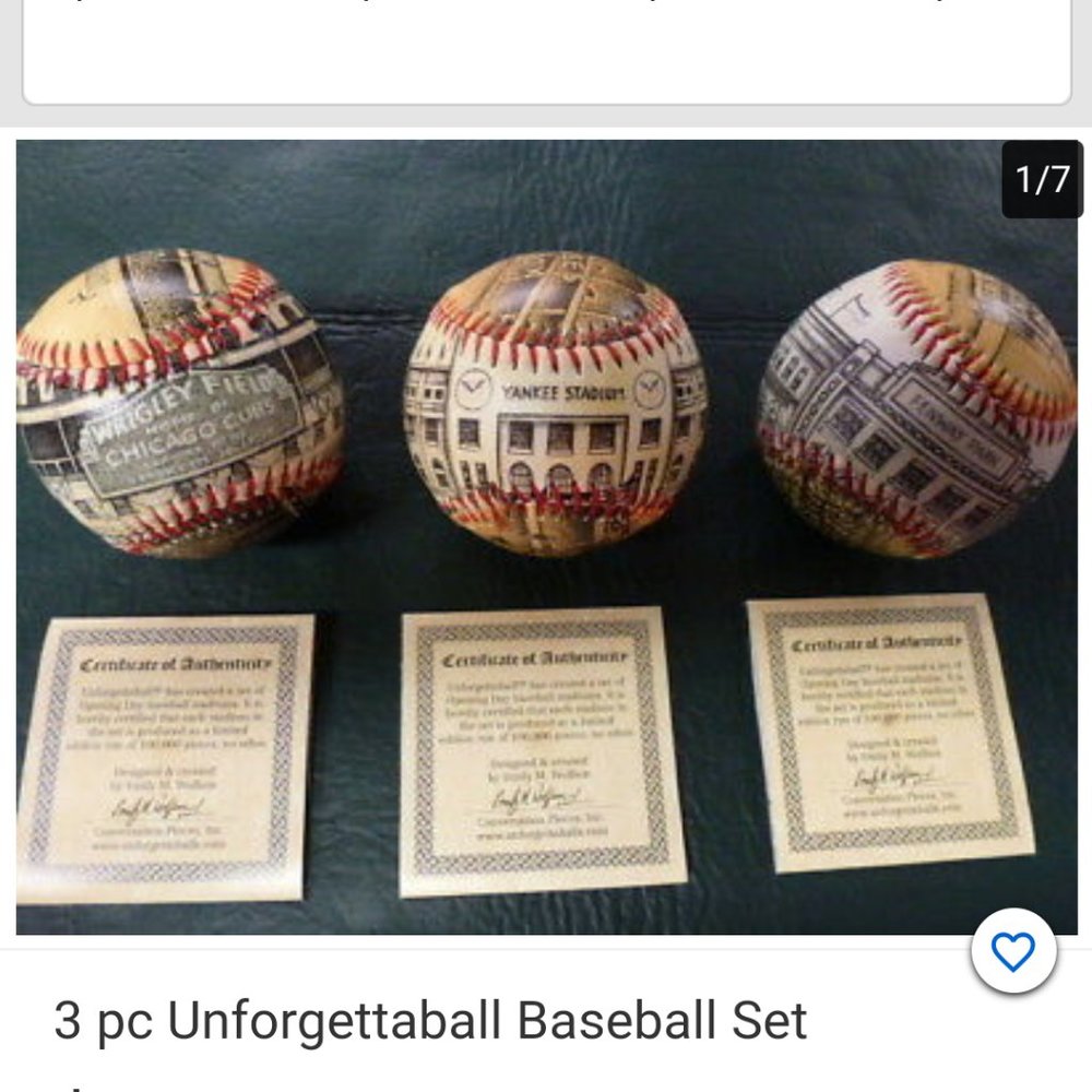 3 PC UNFORGETTABALL BASEBALL SET